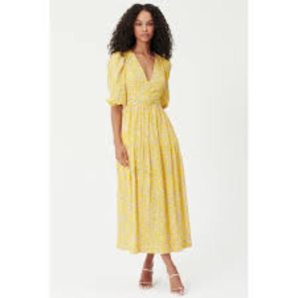 NICHOLAS Dresses & Skirts - Nicholas Celie Floral Print Linen Blend Midi Dress Size 12